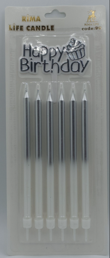 Gümüş Beyaz Doğum Günü Mumu 6 Lı Kod: 90